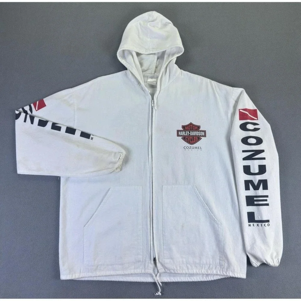 Harley Davidson Jacket Hoodie XL White Screaming Eagle Flag Vintage 80s 90s